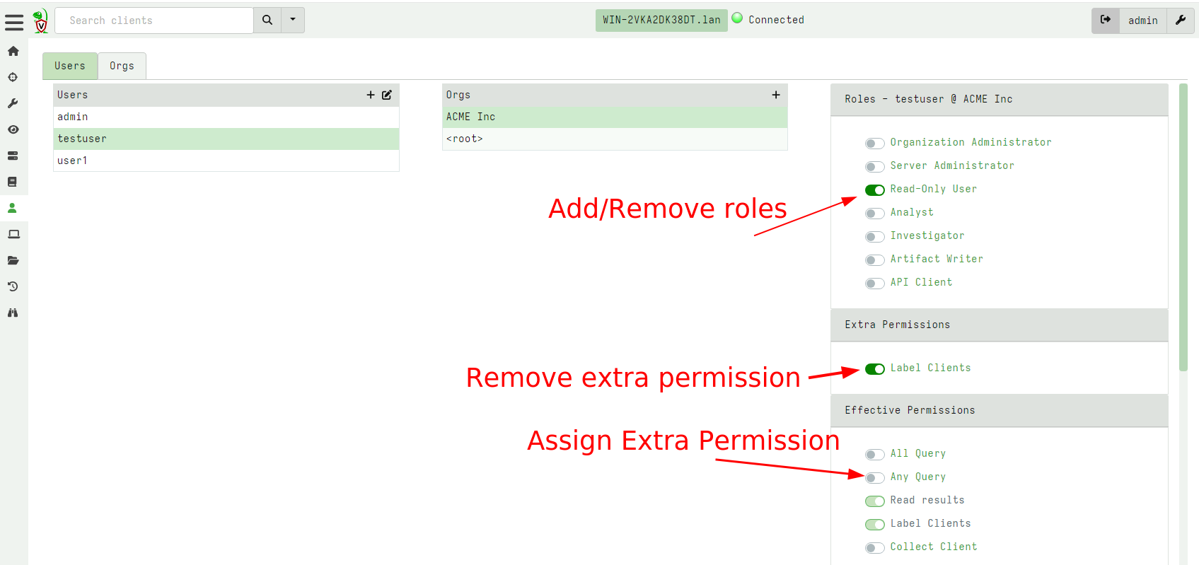 Assign Roles and Permissions to a user