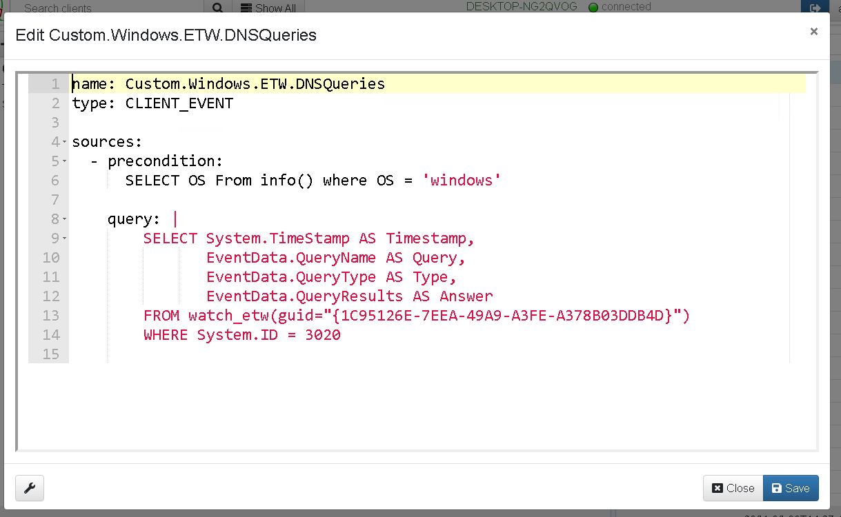 Monitor DNS queries via ETW